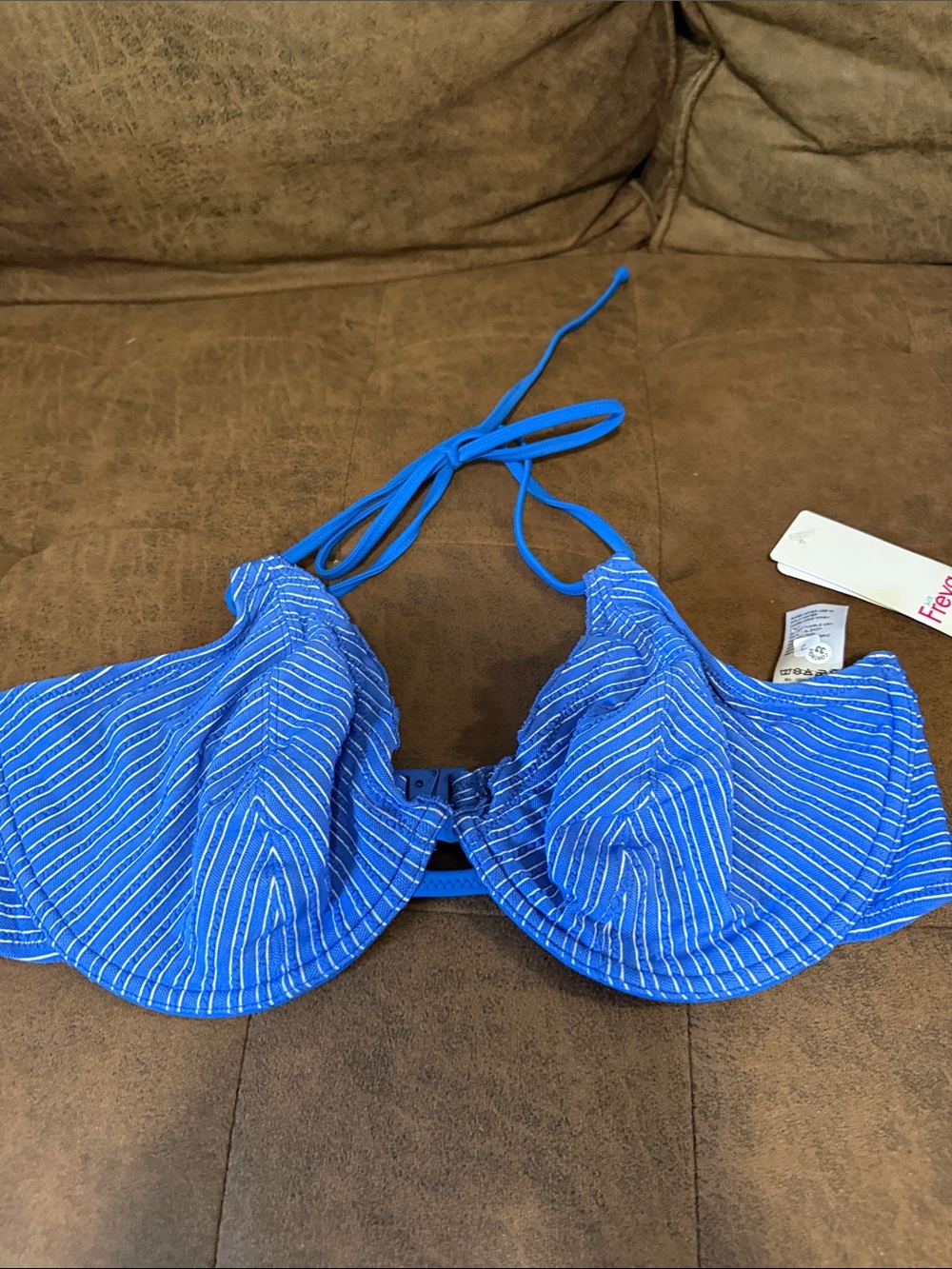 Freya Bright Blue Pinstripe Underwire Bikini Top